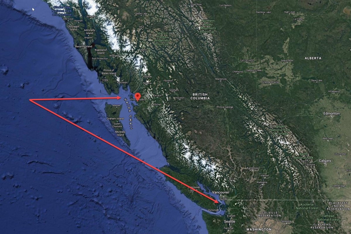 La carte ci-dessous montre où la Chine rassemblerait ses troupes à Prince Rupert et à Salt Spring Island, en Colombie-Britannique (Canada)