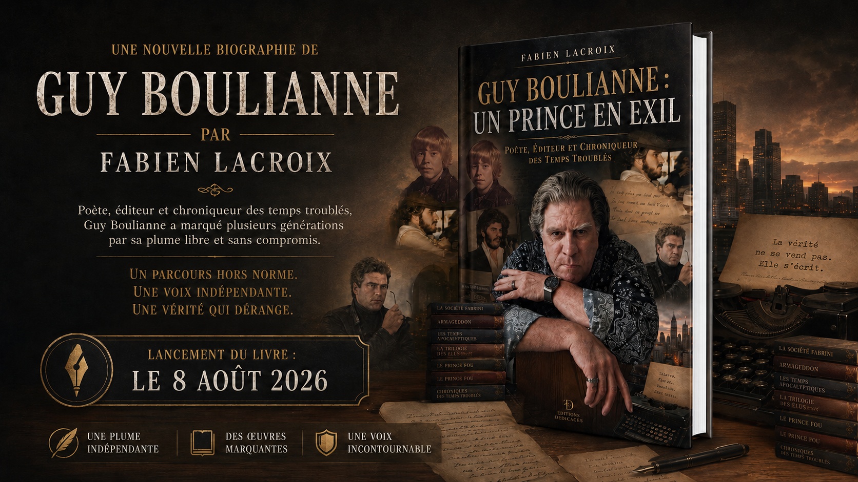 ATTENTION : La biographie « Guy Boulianne : Un Prince en Exil », de Fabien Lacroix, sera lancée au pub gourmand Le Saint-Sau, à Saint-Sauveur