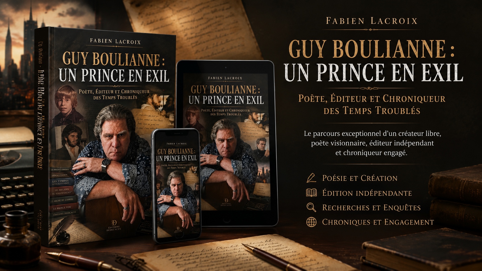 La biographie s’intitulant « Guy Boulianne : Un Prince en Exil – Poète, Éditeur et Chroniqueur des Temps Troublés » est maintenant disponible